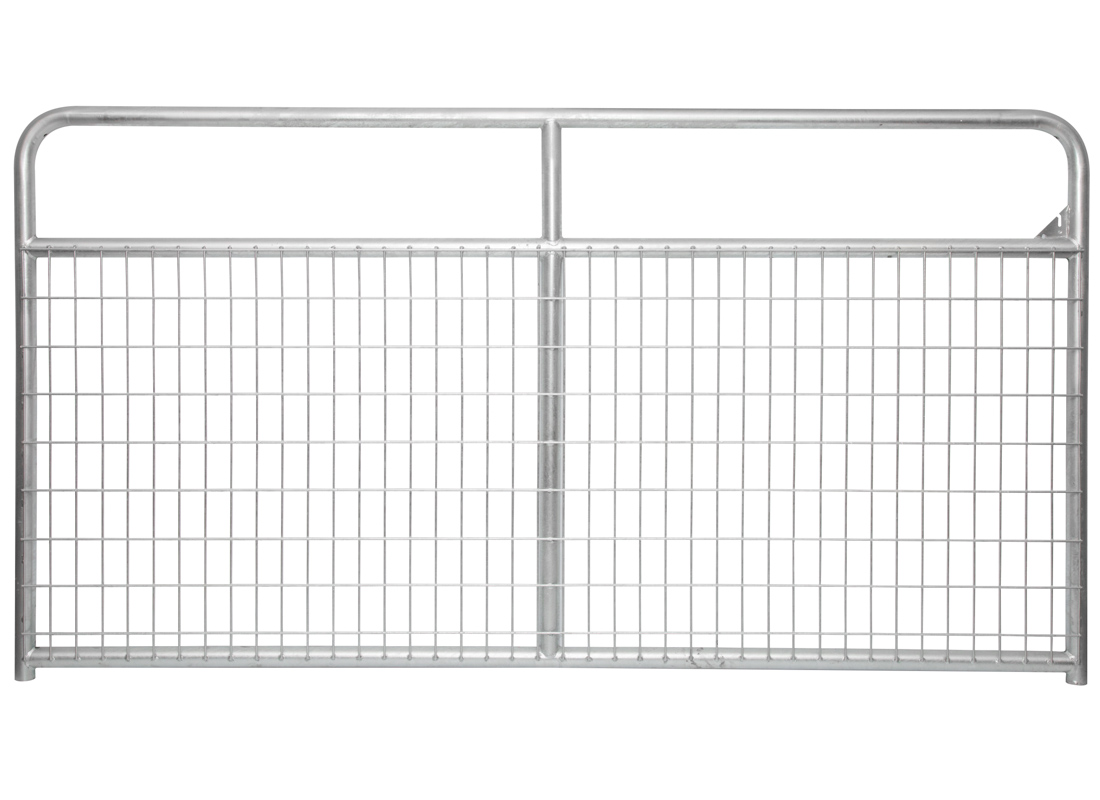 Wire filled cattle gates provide additional coverage across the lower part of the gate.