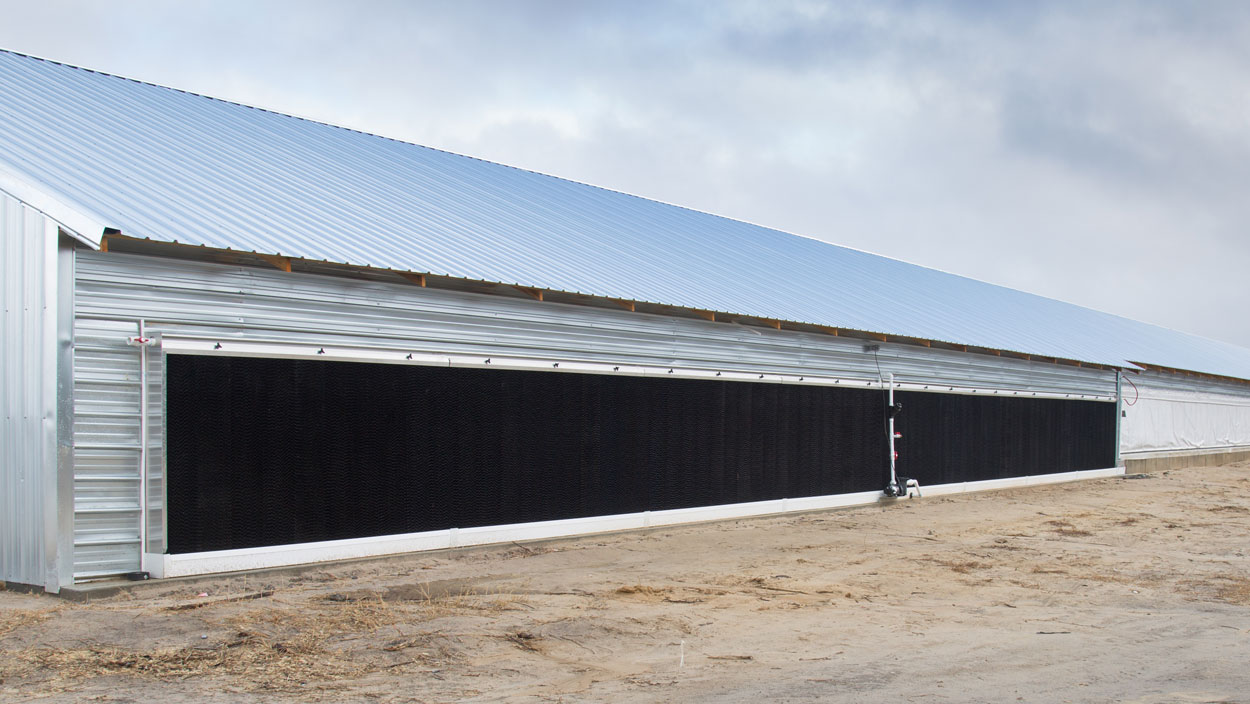 EVAP cool cell systems can be installed on a foundational slab with/without a doghouse enclosure or hung directly onto the barn sidewall using our innovative double leg design brackets.