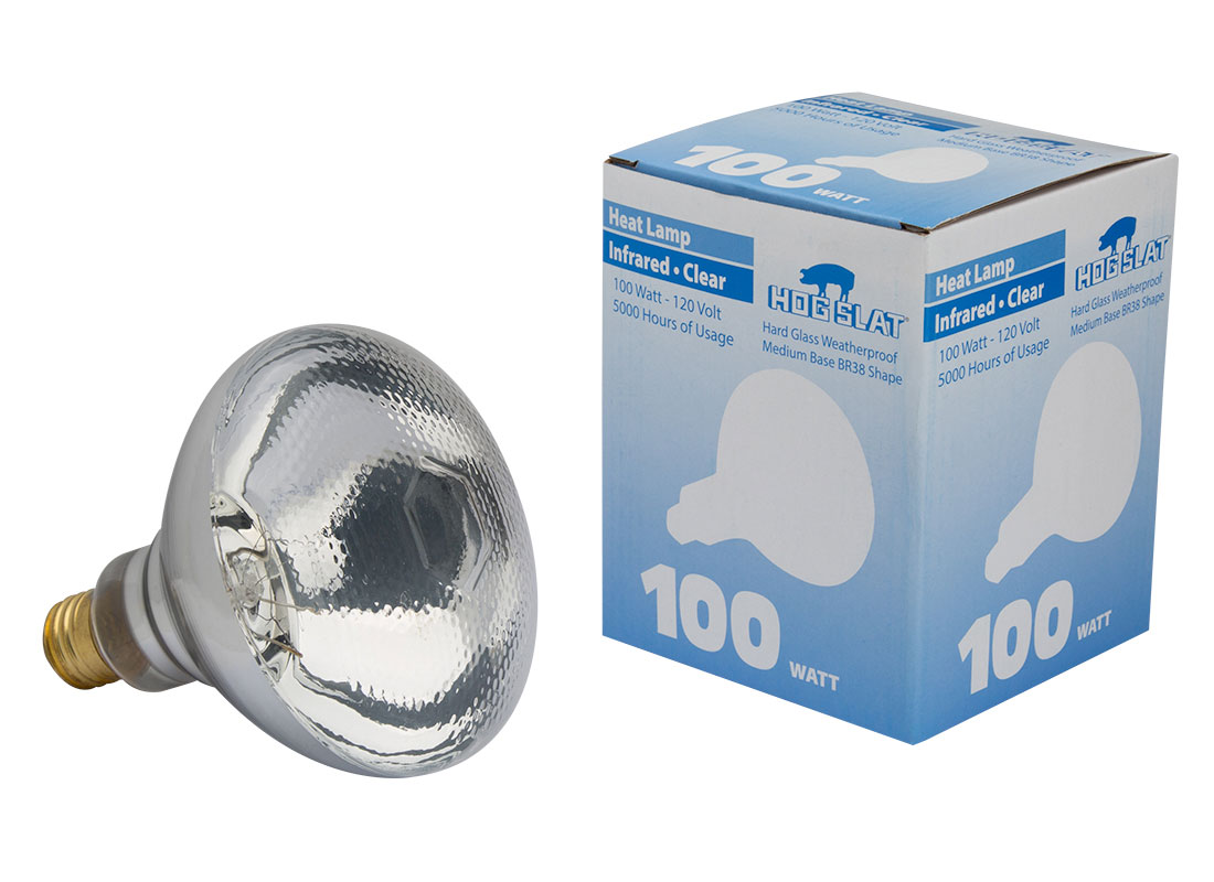 The Hog Slat® Dimpled Face 100 watt heat lamp bulb is constructed of heavier glass and has the same output as a normal 125 watt bulb.