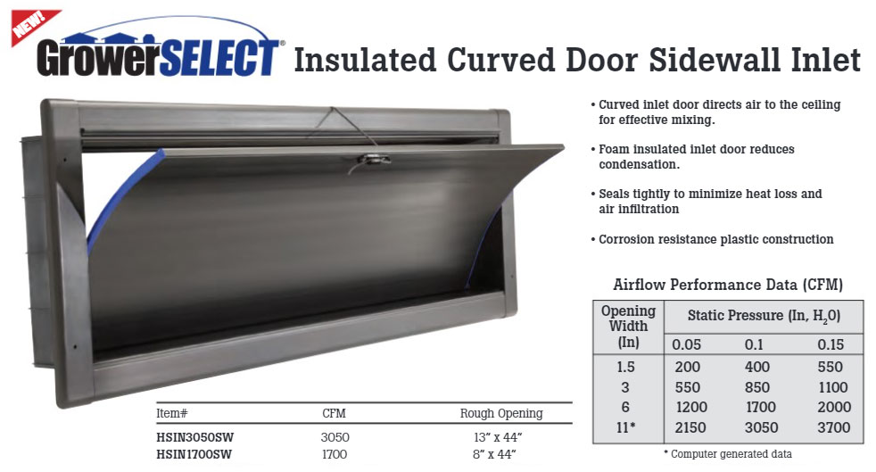 Curved door sidewall inlets throw incoming air towards the ceiling peak to improve mixing.