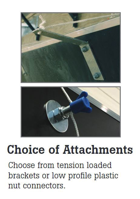 TEGO tunnel doors are available with a choice of an attachment bracket or low profile plastic nut connection that provide easy adjustment ability as cords stretch over time.