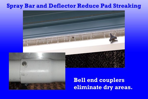 The Evap System features a large capacity spray bar with more holes per running foot to reduce pad streaking.  Attaching the sections with bell connectors eliminates the dry areas in the pad common with coupled spray bars.